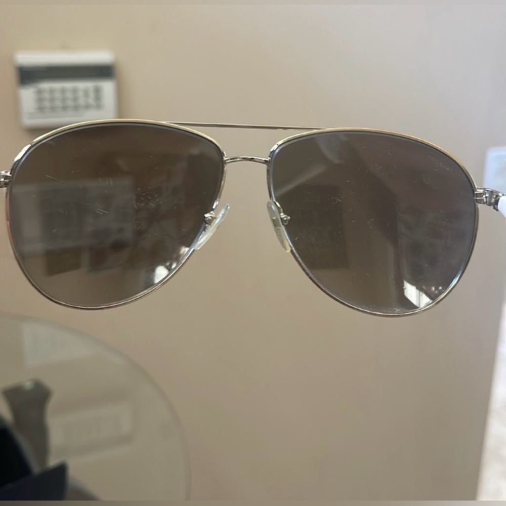 Prada SPR 52QS Aviator Sunglasses White Frame Silver Mirror Lenses - Picture 10 of 14